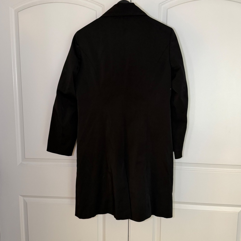 Bandolino Womens Black Stretch Trench Coat Houndstooth Lining Gold Zip Pockets L - Picture 3 of 3